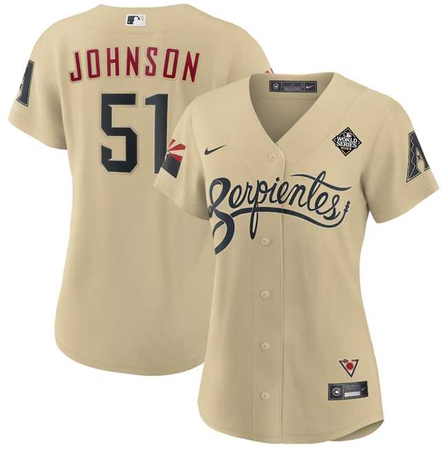 Womens Arizona Diamondbacks #51 Randy Johnson Gold 2023 World Series City Connect Stitched Jersey(Run Small) Dzhi->->MLB Jersey
